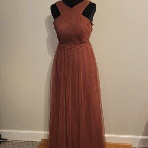 Revelry Tulle Bridesmaid Formal Homecoming Long Dress Metallic Copper size 2